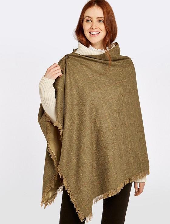 Aran Cashmere Hazelwood Pure Wool Tweed Poncho - Elm