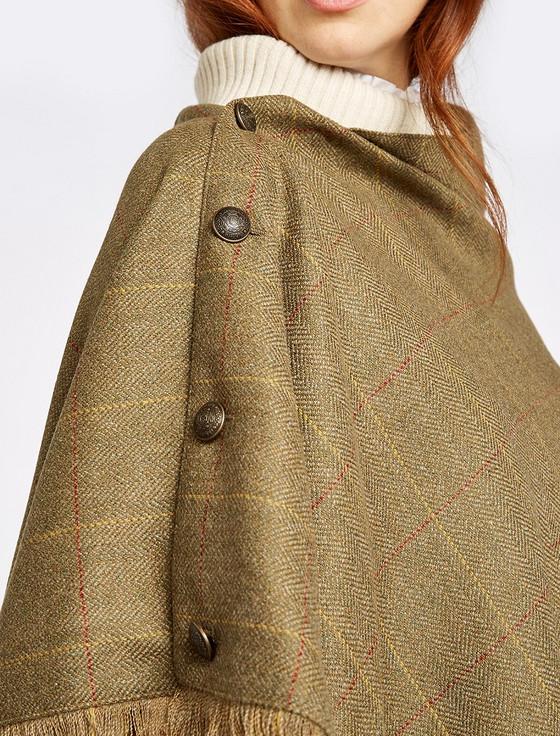 Aran Cashmere Hazelwood Pure Wool Tweed Poncho - Elm