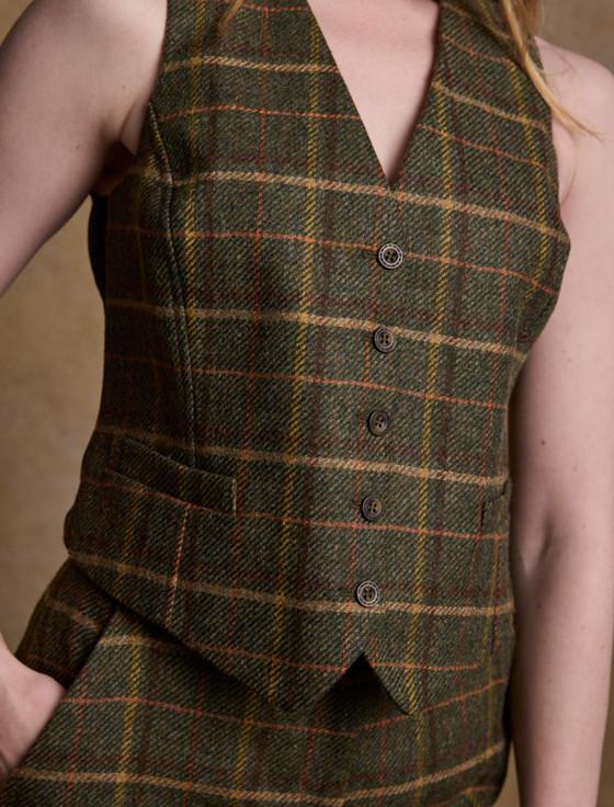 aran cashmere Heidi Tweed Waistcoat – Deep Green