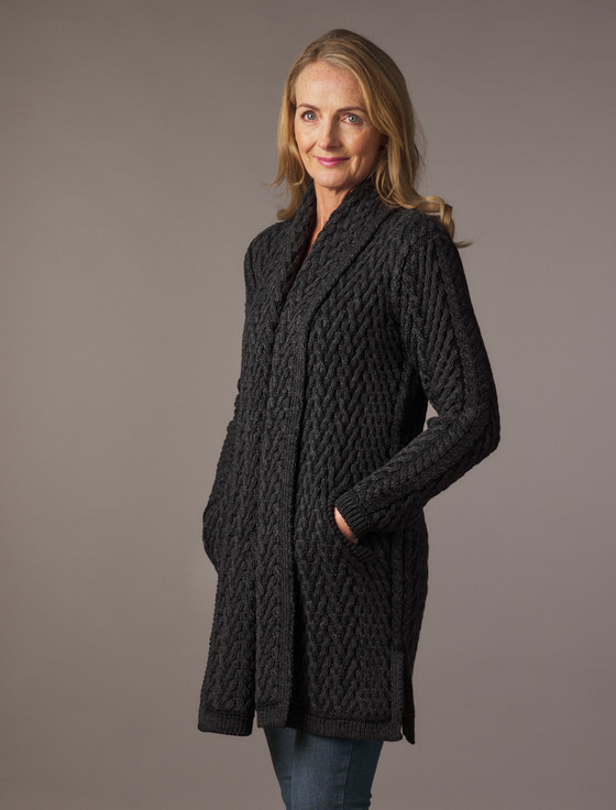 Aran Cashmere Herringbone Shawl Neck Cardigan