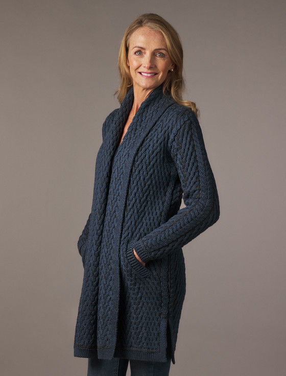 aran cashmere Herringbone Shawl Neck Cardigan
