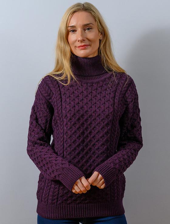 aran cashmere Honeyco‎mb Turtl‎eneck Aran Sweater‎‎‎‎