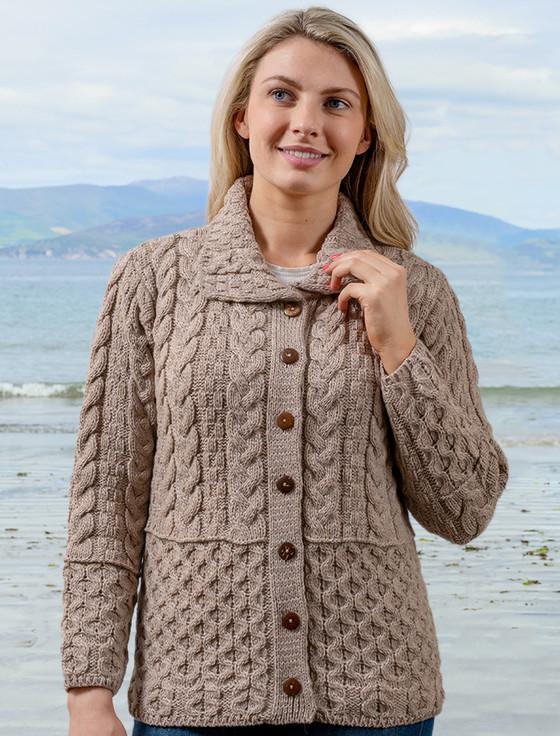 Aran Cashmere Honeycomb Button-Up Cardigan