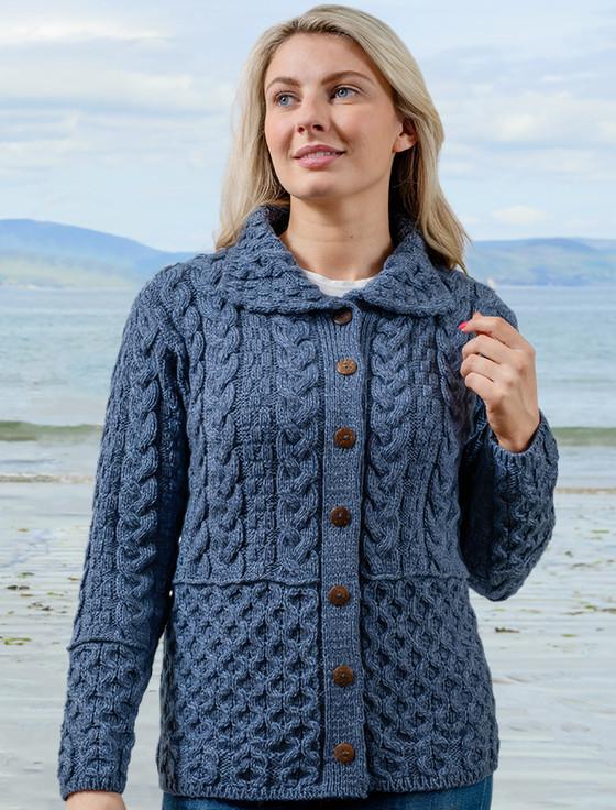 Aran Cashmere Honeycomb Button-Up Cardigan