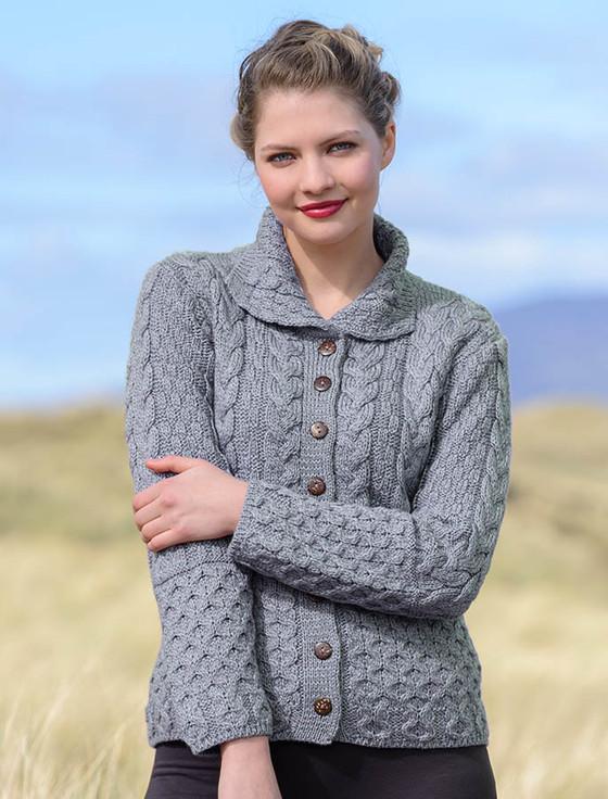 Aran Cashmere Honeycomb Button-Up Cardigan‎‎‎‎‎‎‎‎‎‎‎