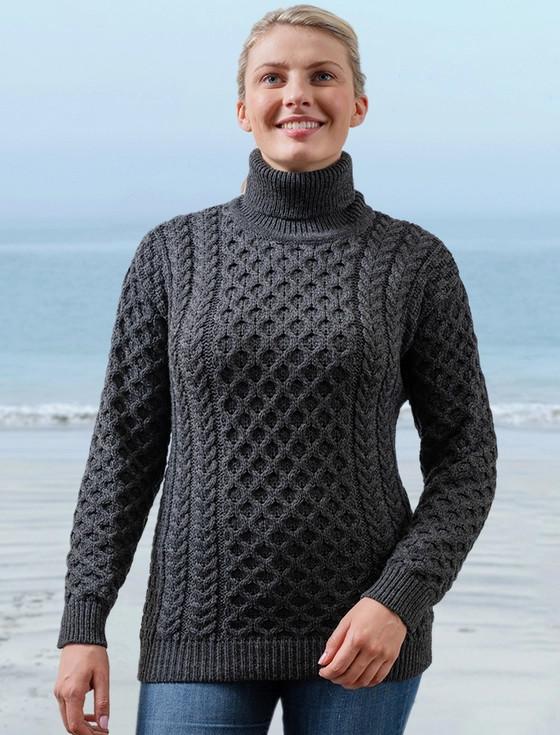 Aran Cashmere Honeycomb Turtleneck Aran Sweater‎‎‎