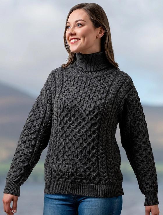 aran cashmere Honeycomb Turtleneck Aran Sweater‎‎‎