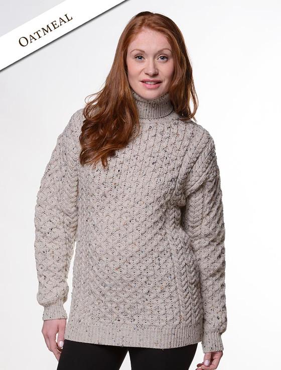 Aran Cashmere Honeycomb Turtleneck Aran Sweater‎‎