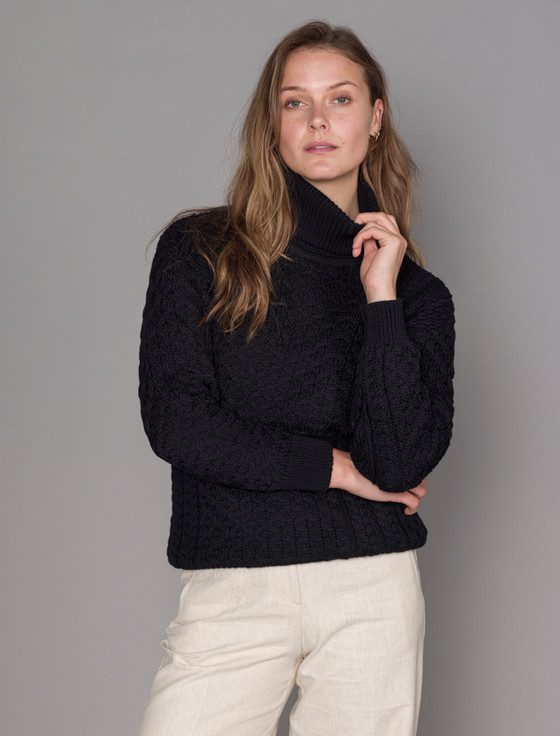 Aran Cashmere Honeycomb Turtleneck Aran Sweater