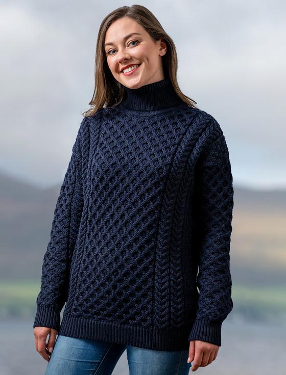 Aran Cashmere Honeycomb Turtleneck Aran Sweater