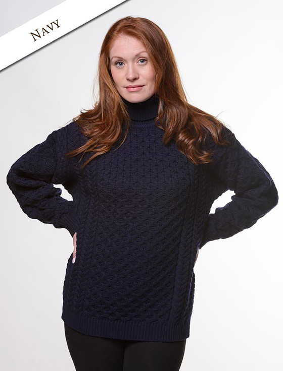 Aran Cashmere Honeycomb Turtleneck Aran Sweater‎‎‎‎