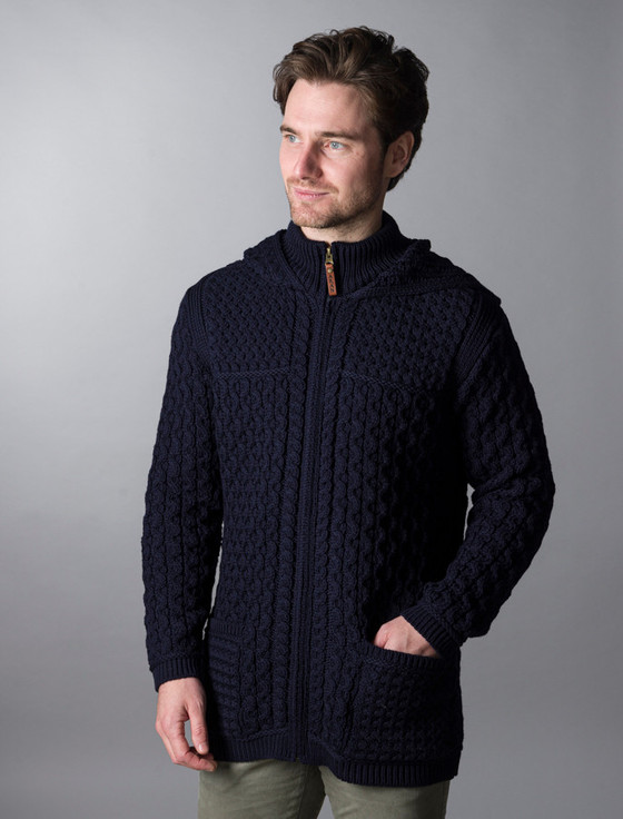 aran cashmere ‎Hoo‎ded‎ Meri‎no Aran Jacket