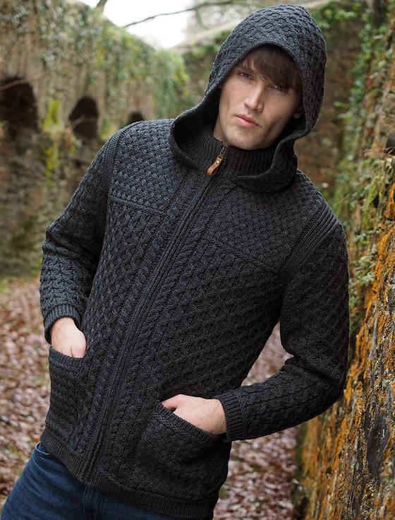 Aran Cashmere ‎Hoo‎ded Merin‎o Aran Jacket