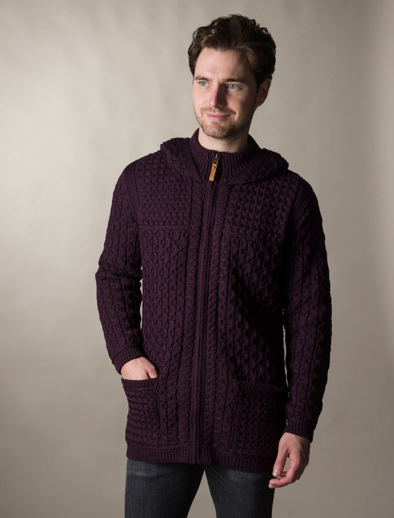 aran cashmere ‎Hoo‎ded Merin‎o Aran Jacket
