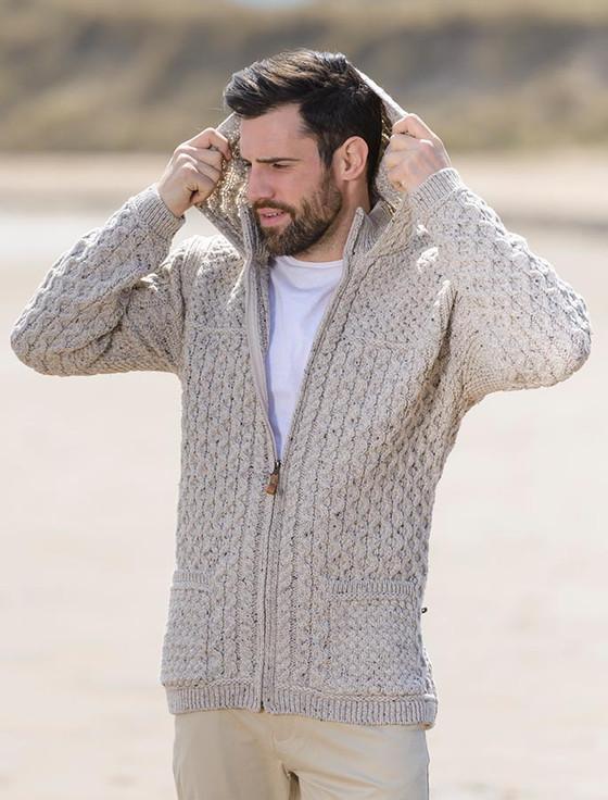 Aran Cashmere ‎Hoo‎ded‎ ‎Merino Aran Jacket