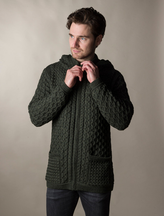 aran cashmere ‎Hoo‎ded Merino ‎Aran Jacket