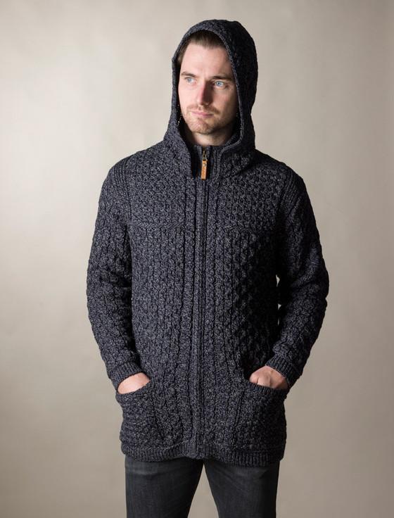 aran cashmere ‎Hoo‎ded‎ Merino Aran Jacket