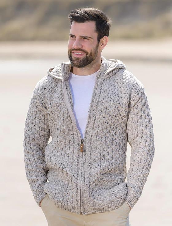 aran cashmere ‎Hoo‎ded Merino Aran Jacket