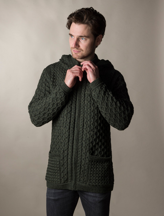 aran cashmere Hooded Merino Aran Jacket