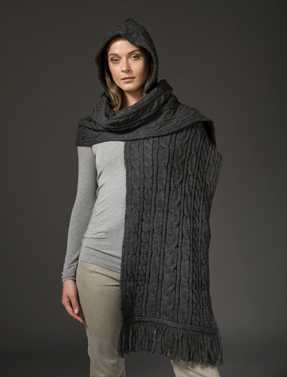 Aran Cashmere Hooded Scarf Shawl