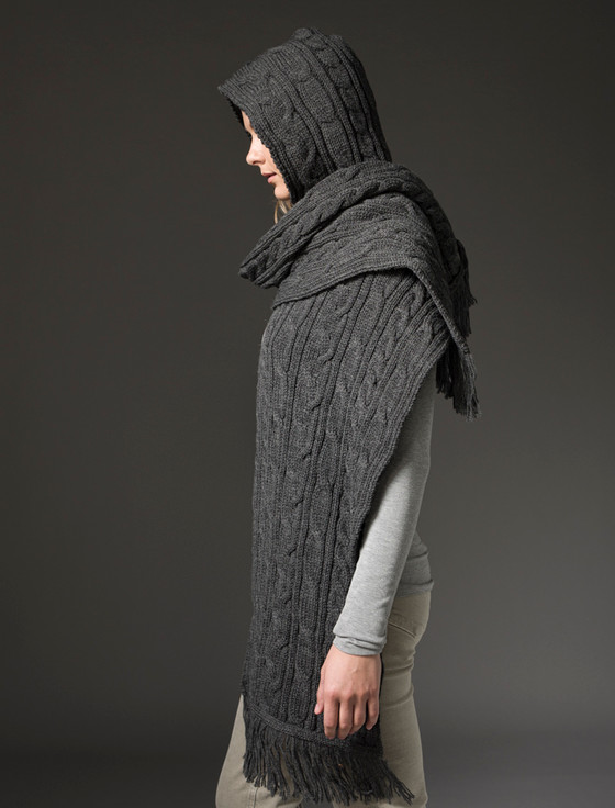 Aran Cashmere Hooded Scarf Shawl
