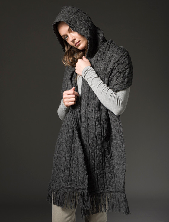 Aran Cashmere Hooded Scarf Shawl