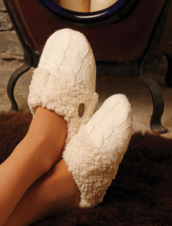 aran cashmere Irish Cable Knit Adult Slippers