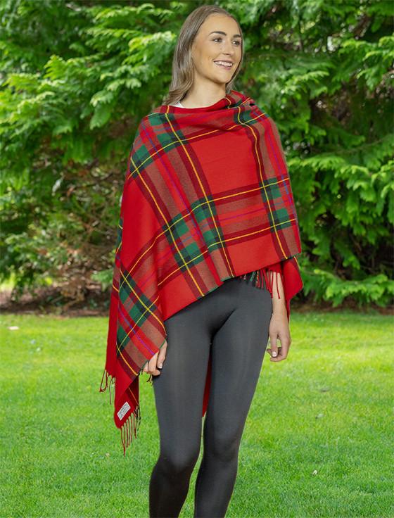 Aran Cashmere Irish Fringed Shawl - Red Plaid