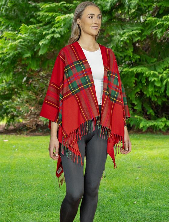 aran cashmere Irish Fringed Shawl - Red Plaid