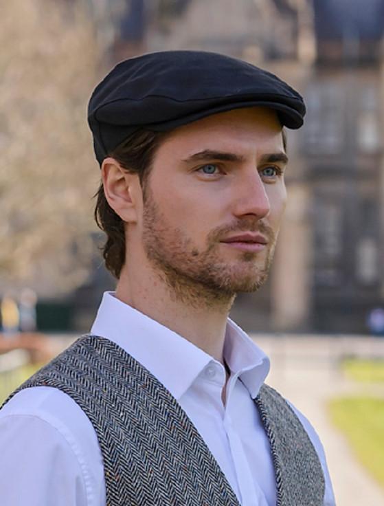 Aran Cashmere Irish Linen Flat Cap - Black