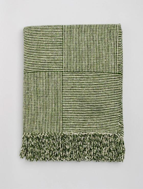 Aran Cashmere Irish Wool Basket Weave Throw - Green