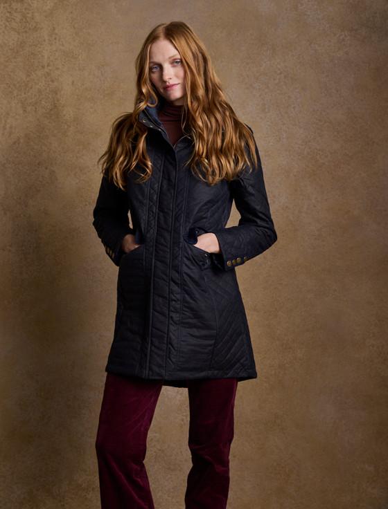 aran cashmere Jodie Waxed Coat - Heritage Navy