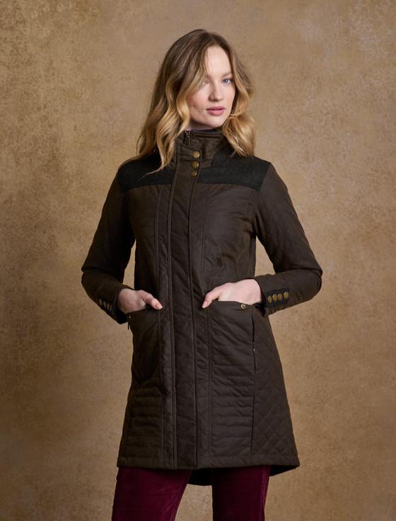 aran cashmere Jodie Waxed Coat - Olive