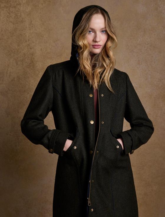 Aran Cashmere Julia Long Tweed Coat - Deep Green