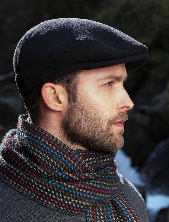 aran cashmere Kerry Tweed Flat Cap - Black
