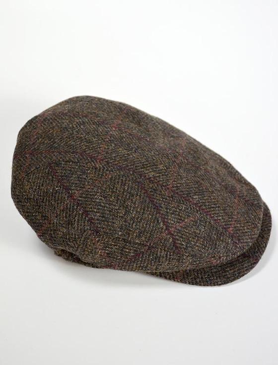 Aran Cashmere Kerry Tweed Flat Cap - Brown With Red