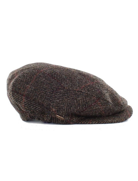 Aran Cashmere Kerry Tweed Flat Cap - Brown With Red