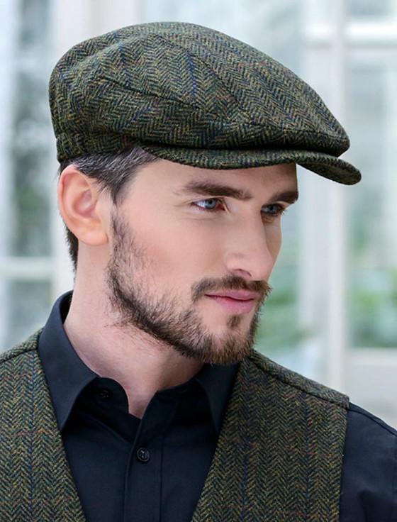 Aran Cashmere Kerry Tweed Flat Cap - Forest Green