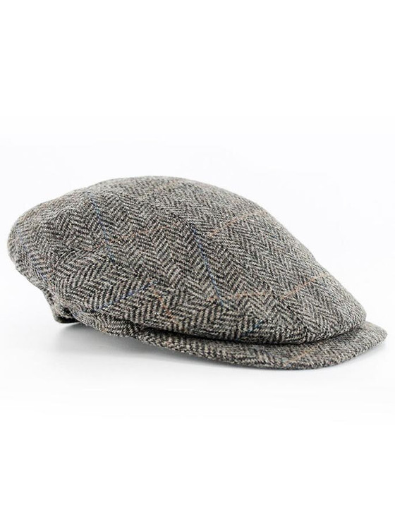 Aran Cashmere Kerry Tweed Flat Cap - Grey With Tan
