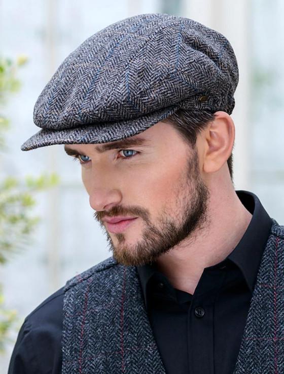 aran cashmere Kerry Tweed Flat Cap - Grey with Tan