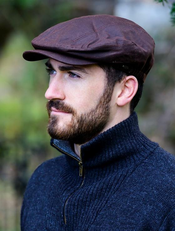 Aran Cashmere Kerry Wax Flat Cap - Brown