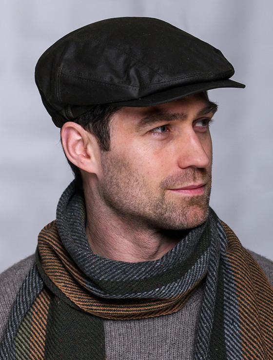 Aran Cashmere Kerry Wax Flat Cap - Olive