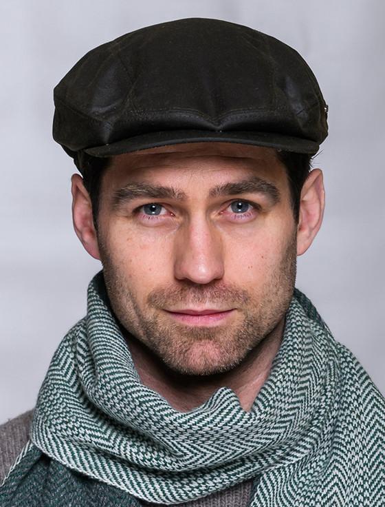 Aran Cashmere Kerry Wax Flat Cap - Olive