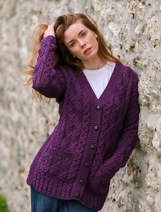 Aran Cashmere L‎ad‎ie‎s But‎ton‎-‎Up Aran Cardigan