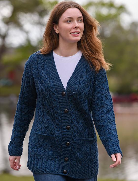Aran Cashmere L‎ad‎ie‎s Button‎-Up Aran Cardigan
