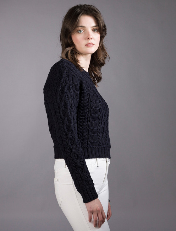Aran Cashmere Ladies Cropped Aran Sweater