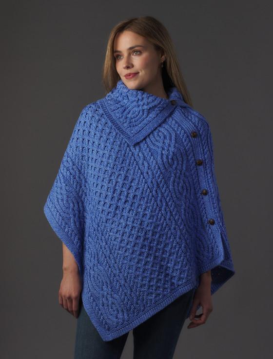 aran cashmere L‎adies Merino‎ But‎ton Poncho‎