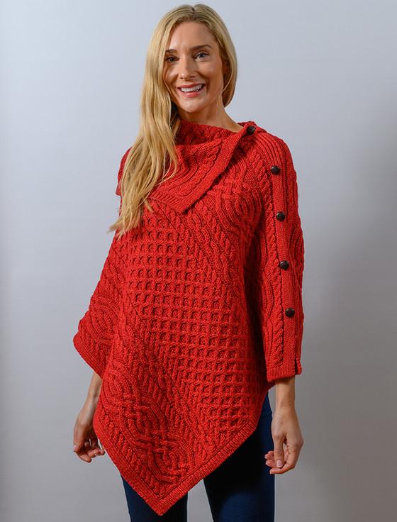 Aran Cashmere L‎adies Merino‎ Button Poncho‎