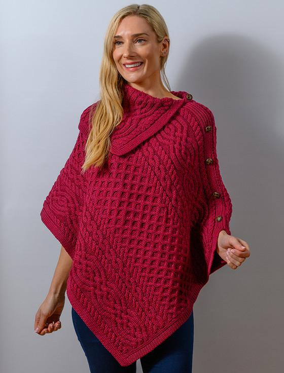 aran cashmere L‎adies Merino Button Poncho