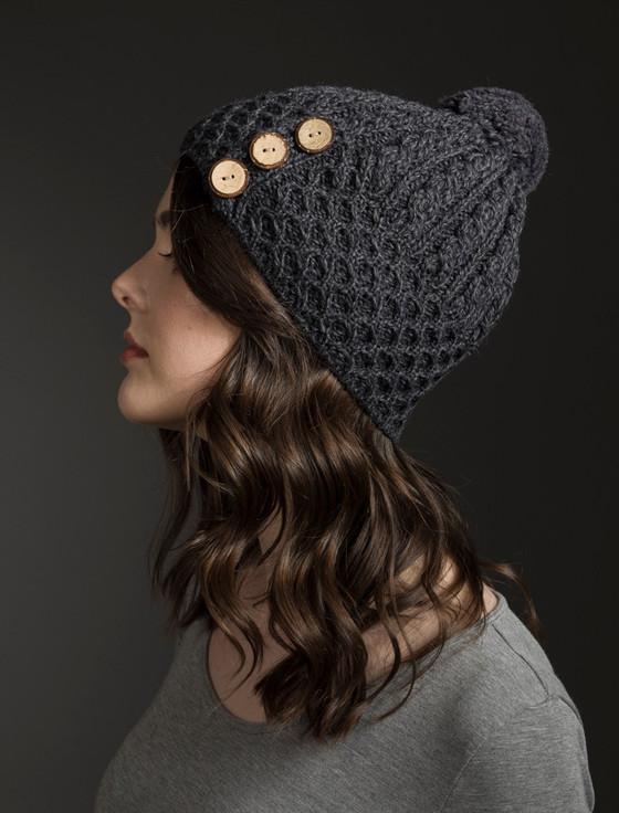 Aran Cashmere ‎L‎adies Merino Honeycomb Pom Pom Hat